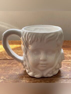 Vintage 1992 CBK White Cherub Angel  3D Face Coffee Mug Made In Taiwan